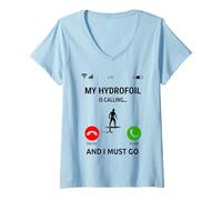 Mujer Diseño de Tabla de Surf eFoil Surf con hidroala Camiseta Cuello V