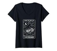 Mujer Diseño de Tarot Esqueleto The Dreamer Living Dead Life Camiseta Cuello V