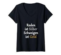 Mujer Diseño de texto en alemán "Cooles Hablando es plateado" Camiseta Cuello V