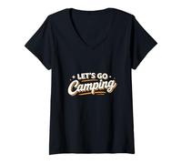 Mujer Diseño de Texto Let's Go Camping Outdoor Adventure Camiseta Cuello V