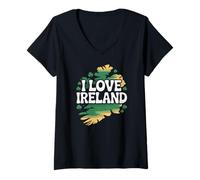 Mujer Diseño de trébol de trébol I Love Ireland Camiseta Cuello V