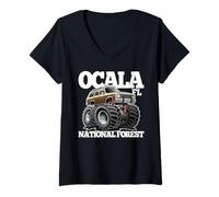 Mujer Diseño de vagón Retro Todoterreno 4x4 del National Forest FL de Ocala Camiseta Cuello V