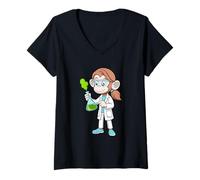 Mujer Diseño de Vaso de precipitado de Laboratorio de Curious Monkey Chemist Scientist Camiseta Cuello V