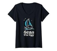 Mujer Diseño de Vela con Juego de Palabras náutico Seas The Day para Marineros Camiseta Cuello V