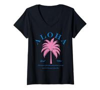 Mujer Diseño de Verano Aloha Good Vibes Positive Energy Palmtree Camiseta Cuello V