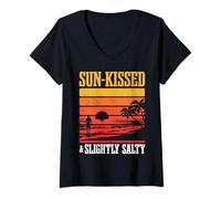 Mujer Diseño de Verano besado por el Sol para Vacaciones en la Playa Camiseta Cuello V