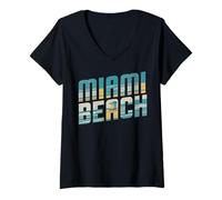 Mujer Diseño de Viajes urbanos con Palmeras en Miami Beach Camiseta Cuello V
