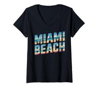 Mujer Diseño de Viajes urbanos con Palmeras en Miami Beach Camiseta Cuello V
