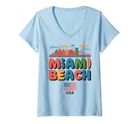 Mujer Diseño de Viajes urbanos con Palmeras en Miami Beach Camiseta Cuello V