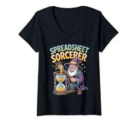 Mujer Diseño del Asistente de Datos mágicos Hechicero de Hoja de cálculo Camiseta Cuello V