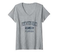 Mujer Diseño deportivo vintage de Fort Myers Beach, Florida, Florida, estampado azul marino Camiseta Cuello V