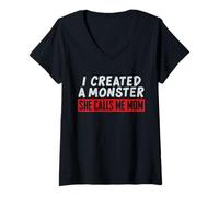 Mujer Diseño Divertido con Texto en inglés I Created a Monster She Calls Me Mom Camiseta Cuello V