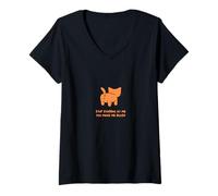 Mujer Diseño divertido con texto en inglés "Stop Staring Cat You Make Me Blush Camiseta Cuello V
