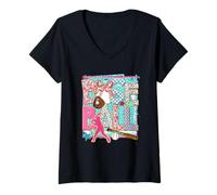 Mujer Diseño divertido de béisbol con patrón brillante Camiseta Cuello V