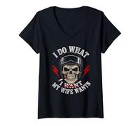 Mujer Diseño Divertido de Calavera I Do What My Wife Wants Camiseta Cuello V