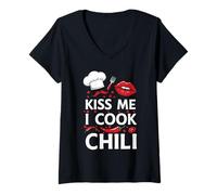 Mujer Diseño Divertido de Chef Kiss Me I Cook Chili Camiseta Cuello V
