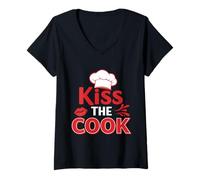 Mujer Diseño Divertido de Cocina Kiss The Cook Camiseta Cuello V