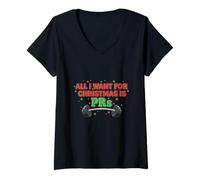 Mujer Diseño Divertido de Entrenamiento navideño All I Want for Christmas Is PRs Camiseta Cuello V