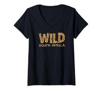 Mujer Diseño divertido de estampado de leopardo salvaje de Sudáfrica para los amantes del safari Camiseta Cuello V