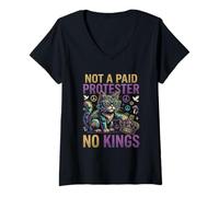Mujer Diseño Divertido de Gato «Not A Paid Protester No Kings» Camiseta Cuello V