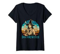 Mujer Diseño Divertido de Halloween de The Doctor Witch Camiseta Cuello V