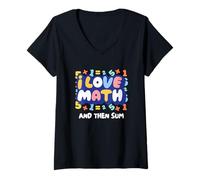 Mujer Diseño Divertido de Juego de Palabras con Texto en inglés I Love Math and Then Sum Camiseta Cuello V
