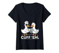 Mujer Diseño Divertido de Meme de urgencias de Cuff Em Goose Nurse Camiseta Cuello V
