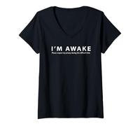 Mujer Diseño Divertido de Meme I'm Awake Please Respect My Privacy Camiseta Cuello V