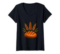 Mujer Diseño Divertido de Pan Fresco y Trigo para Hornear Camiseta Cuello V