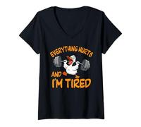 Mujer Diseño Divertido de Pato de Entrenamiento Everything Hurts and I'm Tired Camiseta Cuello V