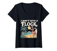 Mujer Diseño Divertido de Playa de flamencos I Don't Give A Flock Camiseta Cuello V