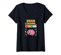 Mujer Diseño Divertido de Regreso a Clases con Carga Cerebral Camiseta Cuello V