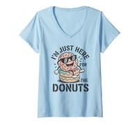 Mujer Diseño Divertido para Amantes de Las donas I'm Just Here for The Donuts Camiseta Cuello V