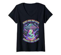 Mujer Diseño Divertido para Amantes de los Gatos y el Espacio Camiseta Cuello V