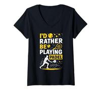 Mujer Diseño Divertido para Amantes del Deporte con Texto en inglés I'D Rather Be Playing Padel Camiseta Cuello V