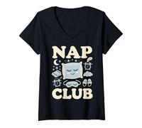 Mujer Diseño Divertido para Amantes del sueño de Nap Club Camiseta Cuello V
