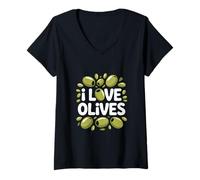 Mujer Diseño Divertido para entusiastas de Las Aceitunas I Love Olives Camiseta Cuello V