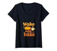 Mujer Diseño divertido para hornear masa madre Wake and Bake Camiseta Cuello V