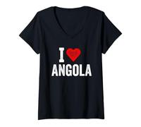 Mujer Diseño divertido retro I Love Angola con un corazón rojo Camiseta Cuello V