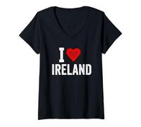 Mujer Diseño divertido retro I Love Ireland con un corazón rojo Camiseta Cuello V