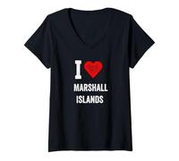 Mujer Diseño divertido retro I Love Islas Marshall con un corazón rojo Camiseta Cuello V