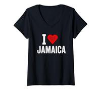 Mujer Diseño divertido retro I Love Jamaica con un corazón rojo Camiseta Cuello V