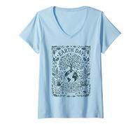 Mujer Diseño ecológico Nourish Protect Planet del Día de la Tierra Camiseta Cuello V