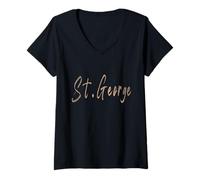 Mujer Diseño Elegante Vintage de San Jorge Utah Camiseta Cuello V