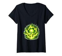 Mujer Diseño energético de trébol de Llama Esmeralda Camiseta Cuello V