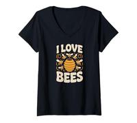 Mujer Diseño Entusiasta del Panal de Abejas I Love Bees Camiseta Cuello V