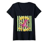 Mujer Diseño Escolar de Dinosaurios T-Rex de Bruh We Back Gamer Camiseta Cuello V