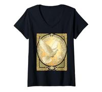 Mujer Diseño estético Art Nouveau Paloma de Navidad Camiseta Cuello V