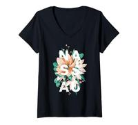 Mujer Diseño Floral de Nassau Flor de Nassau Bahamas Camiseta Cuello V