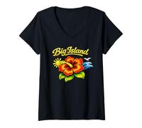 Mujer Diseño Floral de Playa Tropical de Big Island, Hawái Camiseta Cuello V